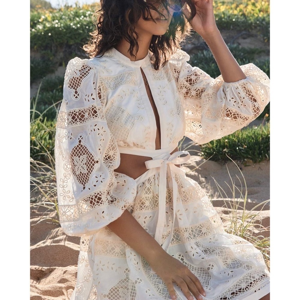 Zimmermann Dress Aliane Cutout Broderie Anglaise Lace Cotton Mini Ivory 2 NWT - Picture 10 of 13